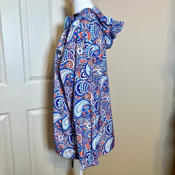Simply Southern Rain Jacket Blue Paisley Size Large EUC Zipper Hood Colorful - Picture 7 of 9